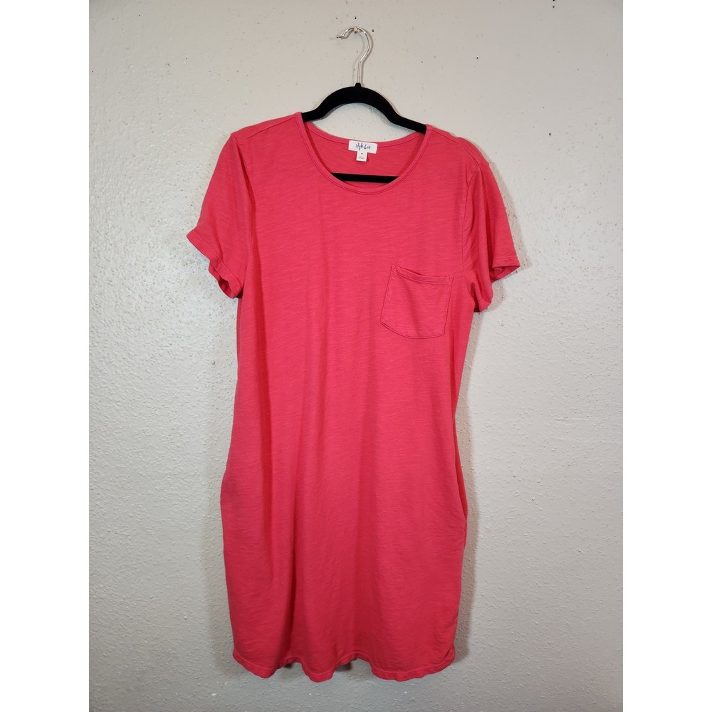 Style & co Womens XL Pink T-Shirt Dress Cotton Slub Pocket Short Sleeve Casual